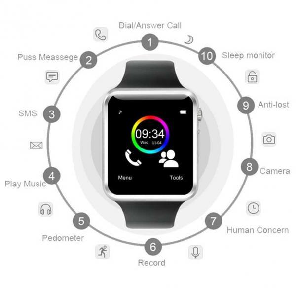 A1 Bluetooth Smart Watch with Camera, SIM Slot, Pedometer, Sleep Monitor, Music, Facebook, WhatsApp, 1.54-Inch Touch Screen, Supports Micro SIM and TF Card Slot, 16CM-23CM Wrist Size. 