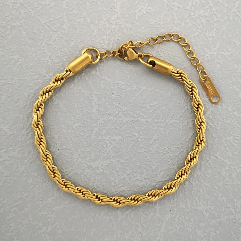 QMHJE 2 3 4mm Bracelet for Women Men Stainless Steel Twist Gold Silver Color Chain Trendy DIY Jewelry Adjustable Size Wholesale