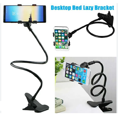 Phone Stand with Long handle_360 degree rotate Long Mobile Stand_Universal Flexible Long Arms Lazy Bed Desktop Mobile Phone Holder Stand - Black. 
