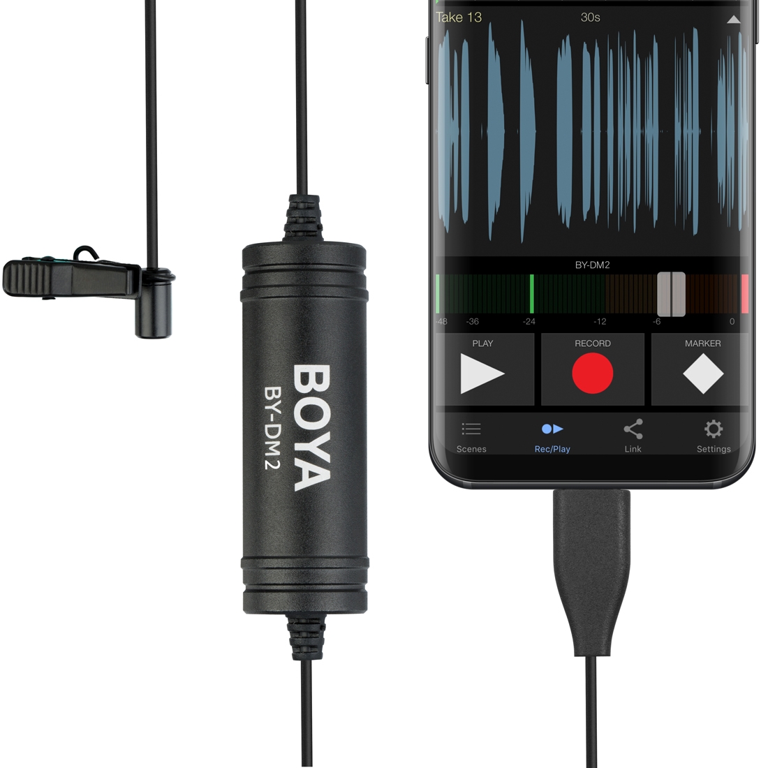 New- BOYA BY-DM2 USB-C / Type-C Broadcast Lavalier Condenser Microphone with Windscreen for Android Phones / s (Black). 