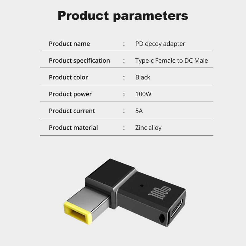 PD 100W USB Type C Female to DC Male Adapter For Lenovo Thinkpad USB-C Fast Charging Cable Converter Square PD Plug. 