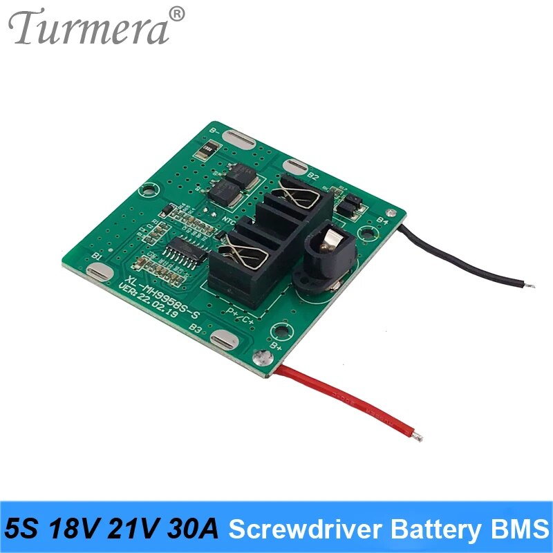Turmera 5S 18V 21V 30A BMS Lithium Battery Board with Balance for 20V 24V Screwdriver Drill and Vacuum Cleaner Battery Pack Use