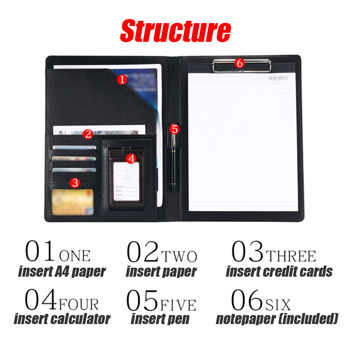 A4 PU Leather File Folder With Calculator Multifunction Document Organizer - Brown without calculator. 