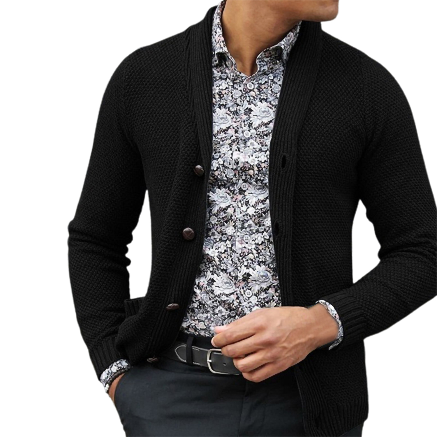 Men Sweater Coat Solid Color Pure Color Buttons Sweater Coat. 