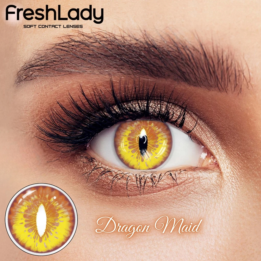 New Halloween Exclusive Dragon Maid(Yellow) Color Contact Lens With Regular Kit Box For Men and Women. 1pair Premium Halloween Color Contact Lens For Eye Makeup,Halloween party,Anime,Cosplay And Costumes Set.Halloween Series Contact lens. #DragonMaid