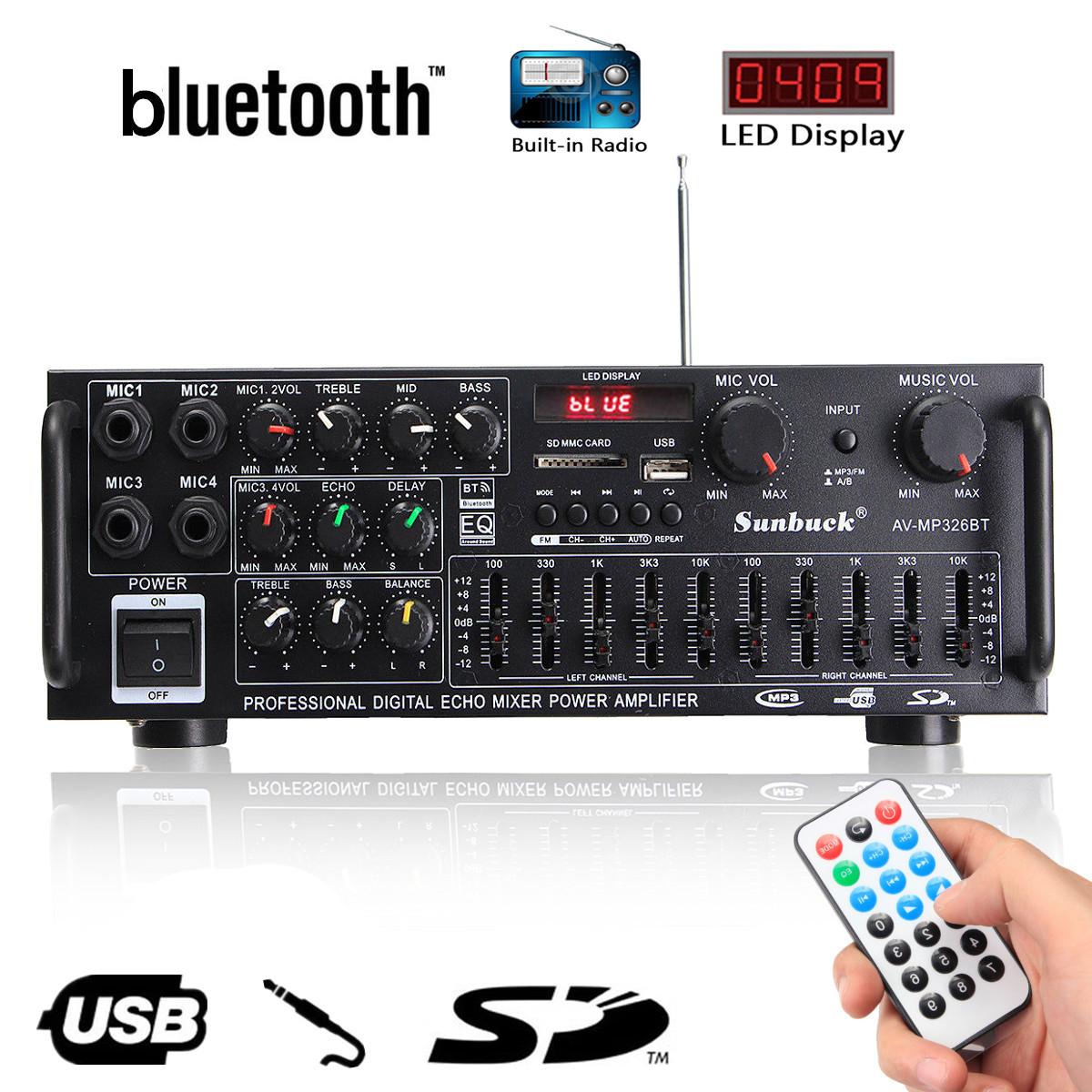 Sunbuck AV-MP326BT 2000W bluetooth Stereo Amplifier HIFI Tuner Remote Control USB SD Mic Input UK. 