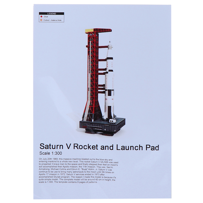1:300 Saturn V Rocket Paper Model DIY Puzzle Manual Space 3D Origami Paper Toy. 