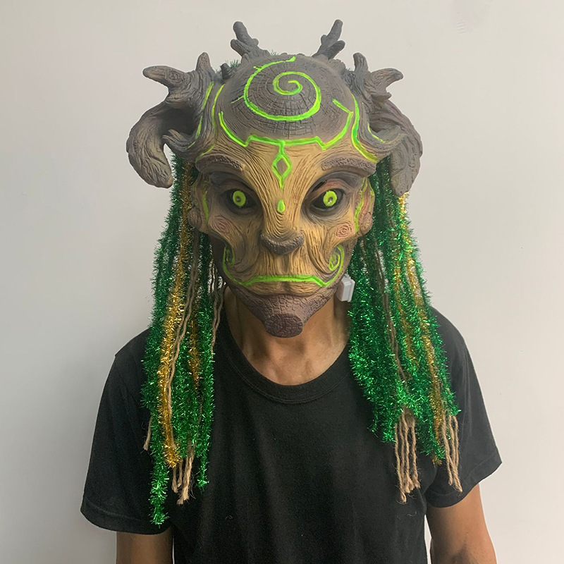 Cyberpunk LED Latex Mask Funny Halloween Glowing Dryad Mask Masquerade Glow In The Dark Cool Mascara for Men's Halloween Decor. 