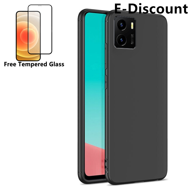 For VIVO Y01 Soft Case + Free Tempered Glass Screen Protector Matte Silicone VIVO Y01 Back Cover. 