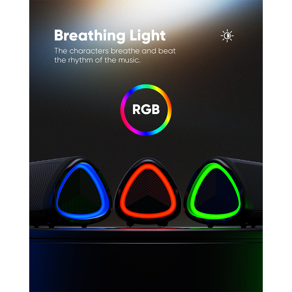 WISE TIGER Portable Triangular Bluetooth Speaker 10W Stereo Sound wireless BT5.3 24-Hour Play time RGB light AUX-in Typec charge. 