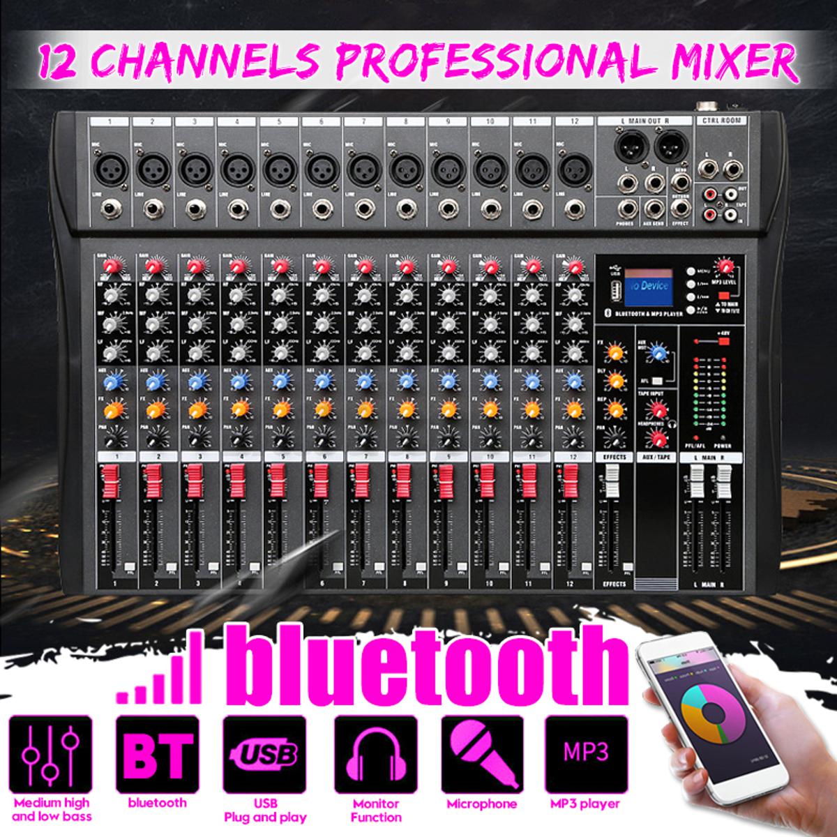CT-120S Channel USB Mixing Console bluetooth Live Studio Audio Mixer Amplifier Mixing Console 20Hz-30KHz For DJ Stage Music Appreciation