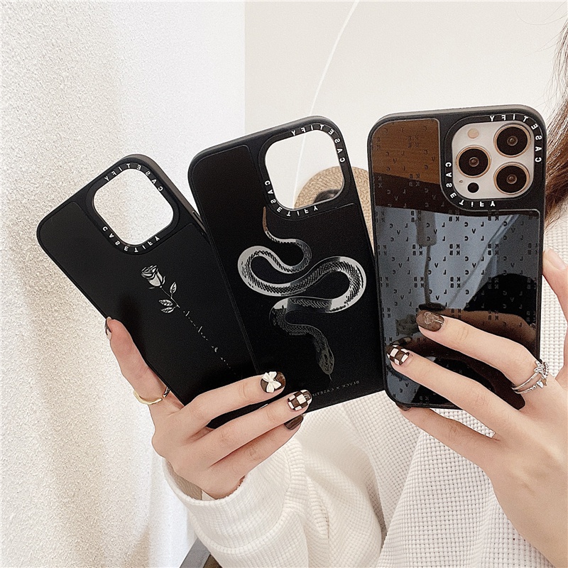 CASETiFY BLVCK Skull snake Melancholy Mirror Case iPhone 13 Pro MAX 12 11 Pro MAX XR X XS MAX 6/7/8 Plus SE2020 13 12 Mini TPU Shockproof Phone Cover Back Cute Fashion INS Style Casing. 