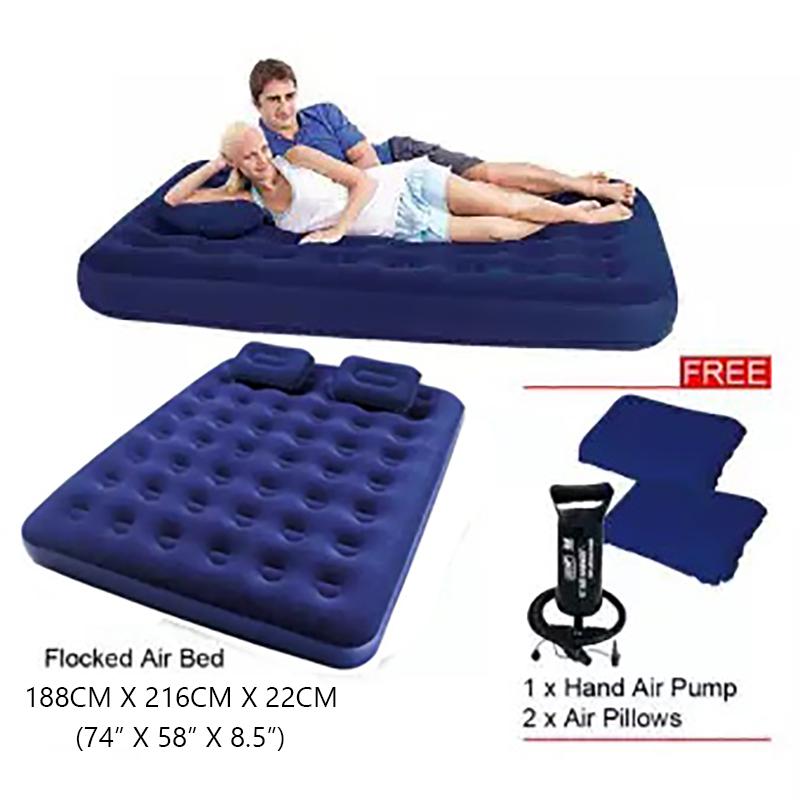 Double Air Bed Intact Box Free Pumper - Blue. 