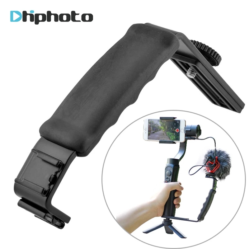 Smooth Q 4 Mic Stand L Bracket Camera Handle Grip for Zhiyun Smooth 4 DJI Osmo LED Light Rode Videomicro with 2 Hot Shoe Mounts. 