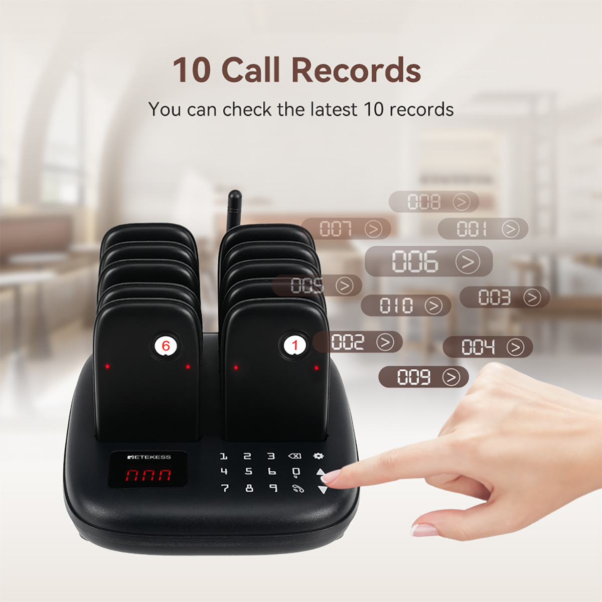 Retekess TD175 Restaurant Pager System, Wireless Calling System,Set with Vibration,Flashing and Buzzer, 1640ft Long Range, 10 Pagers for Restaurant, Church, Food Truck. 