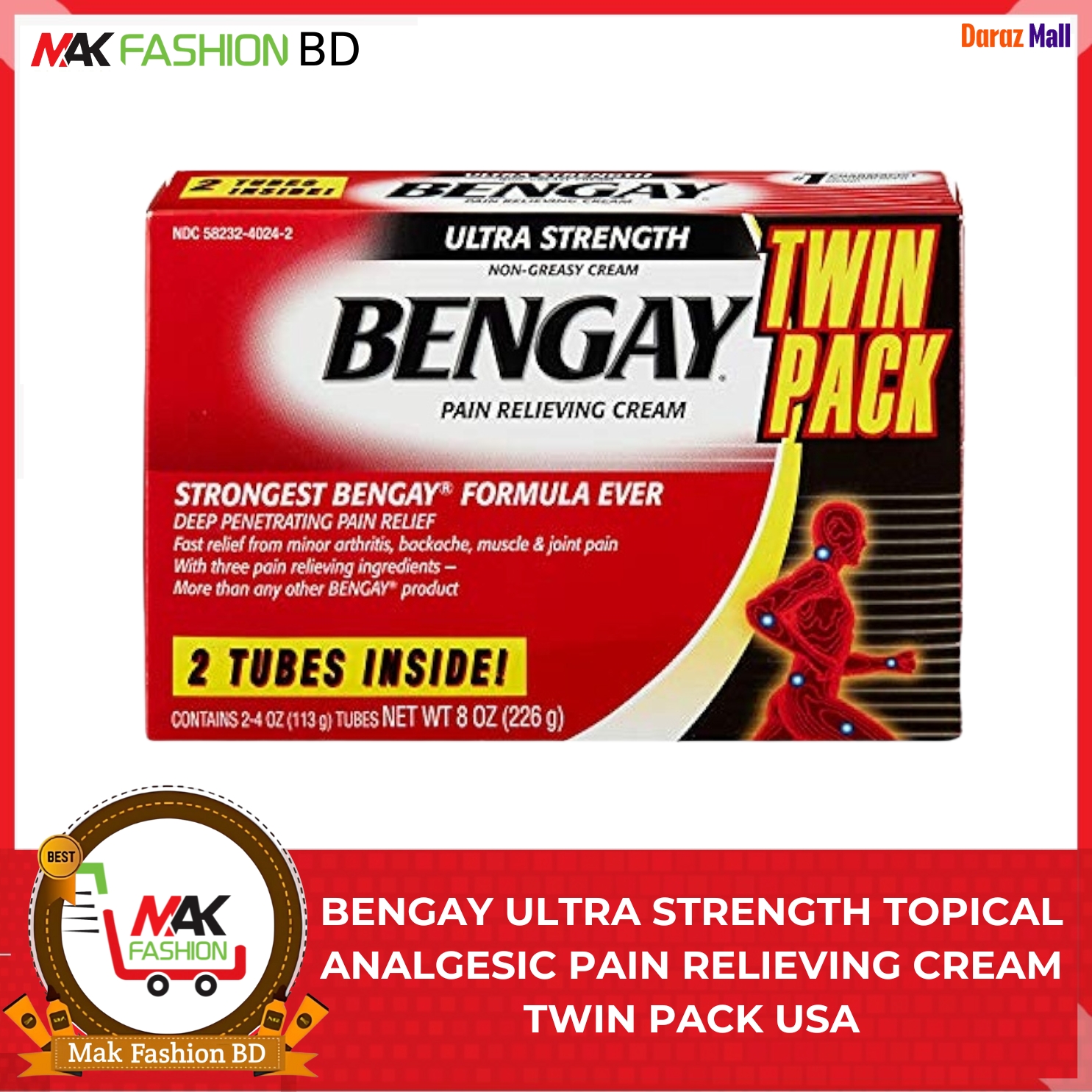 Bengay Ultra Strength Topical Analgesic Pain Relieving Cream Twin Pack USA