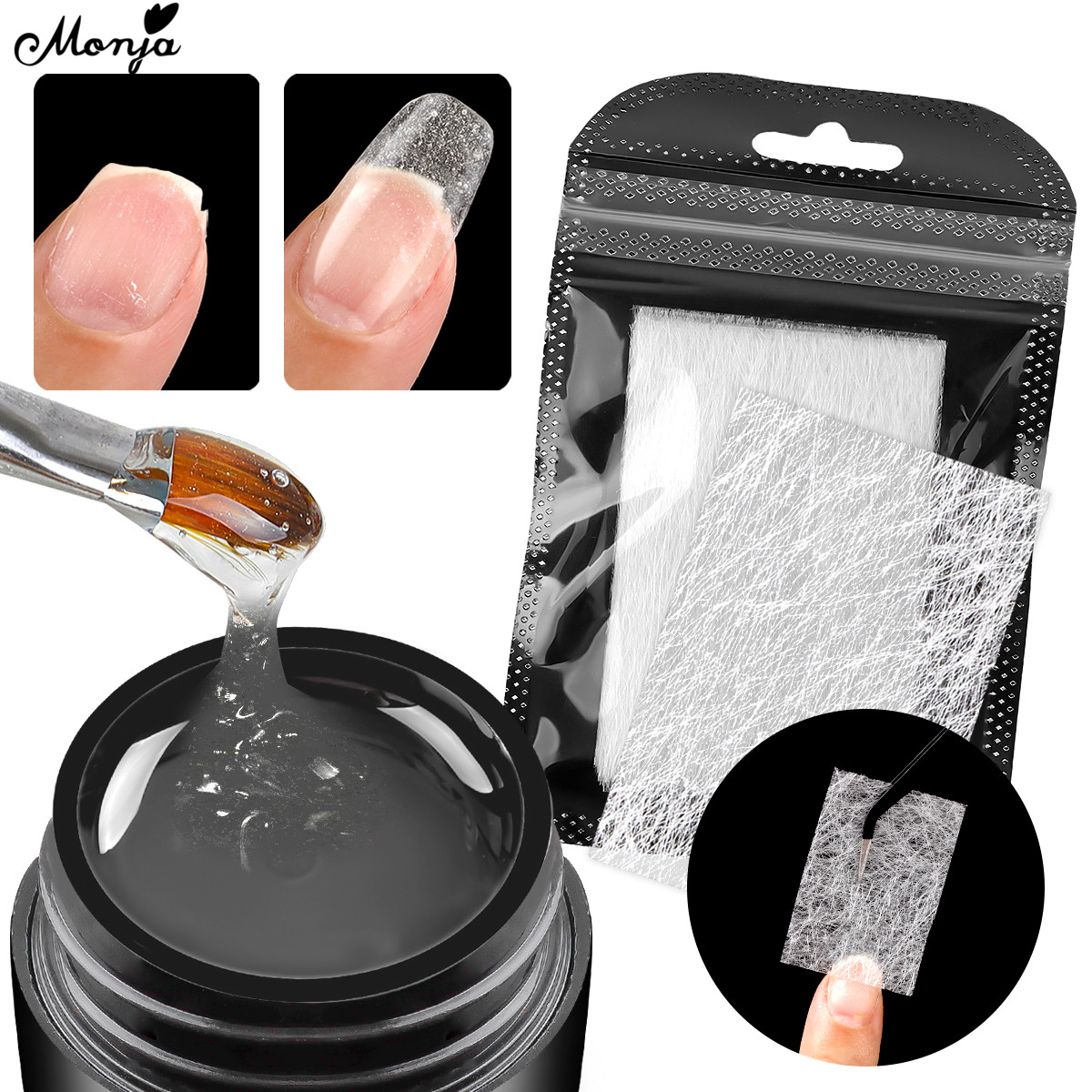 New Monja 20ml Nail Repair Gel Extenion Fibergla Broken Nail Builder Varnih oak Off Acrylic UV Gel Manicure Kit