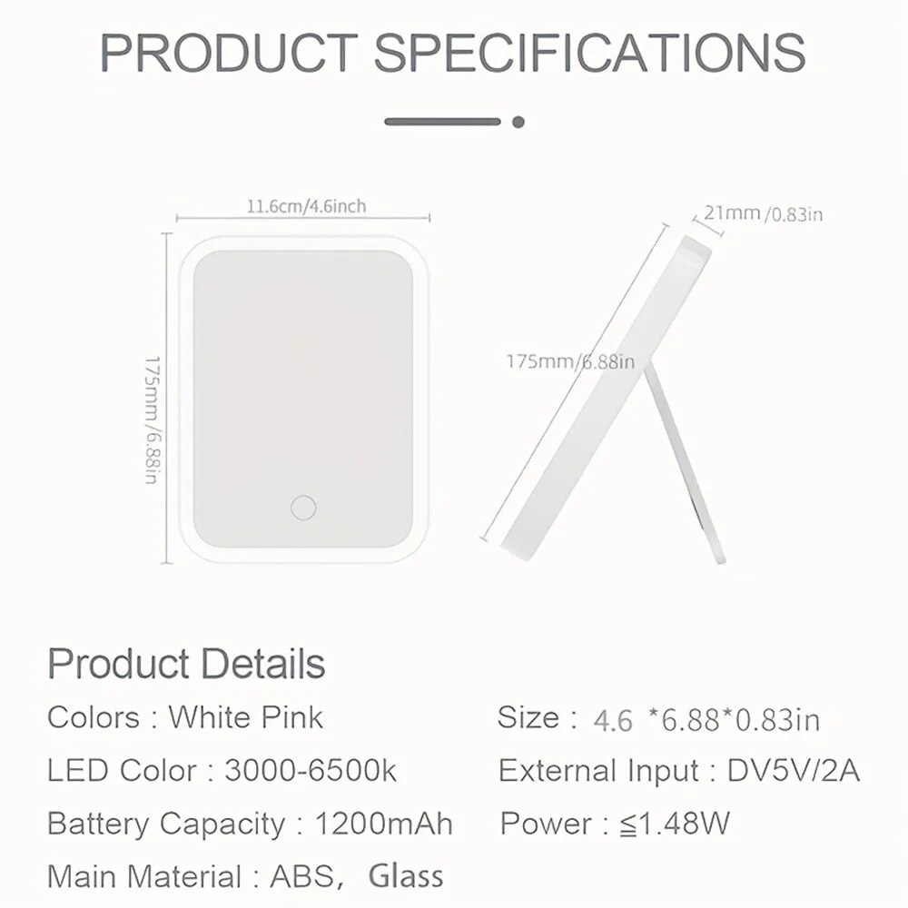 LED vanity mirror touch screen 3 lights portable standing folding vanity mirror 5x magnification compact vanity mirror. 