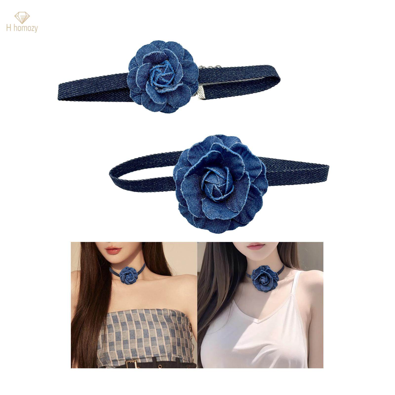Blue Flower Collar Choker Necklace for Photography Props Wedding Anniversary. 