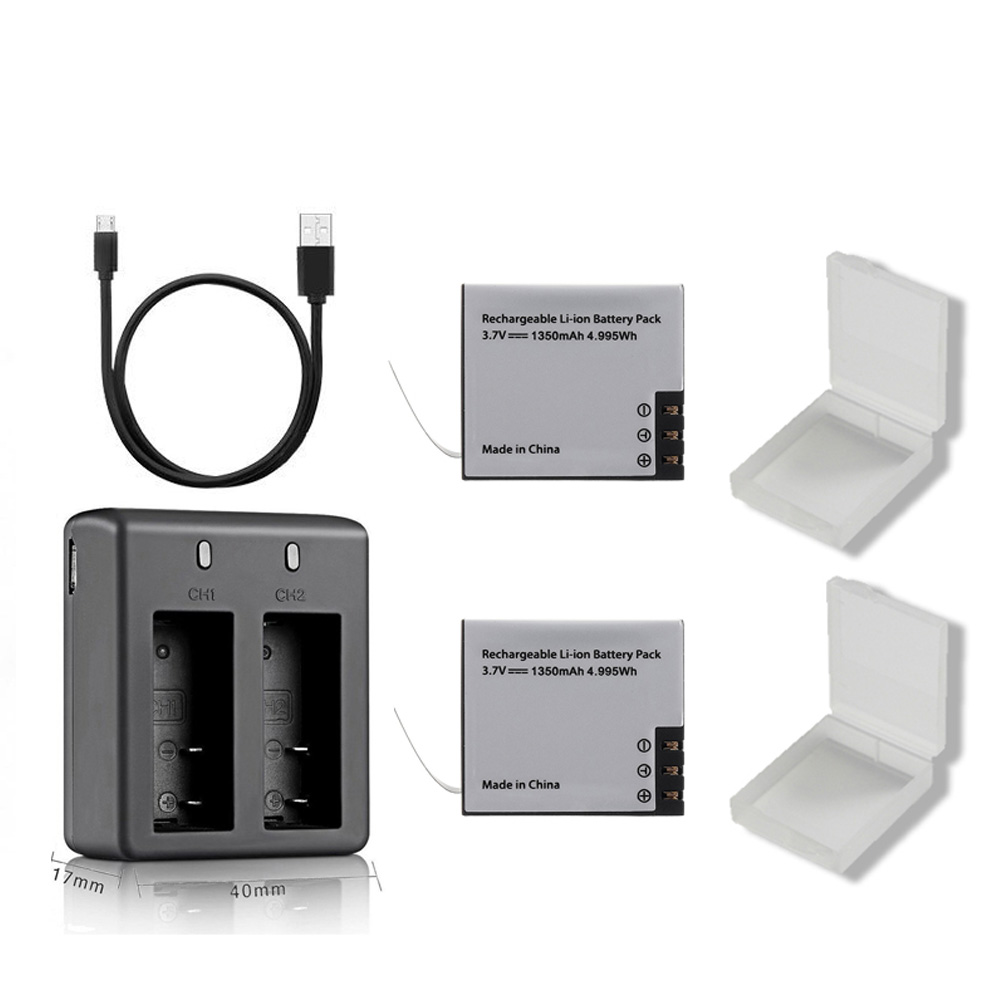 TUYU 2pcs/set 3.7V 1350mAh SJ4000 SJ5000 SJ6000 h9 H8r H3r C30 F68 Battery for SJCAM Action Camera with Battery Charger Dock. 