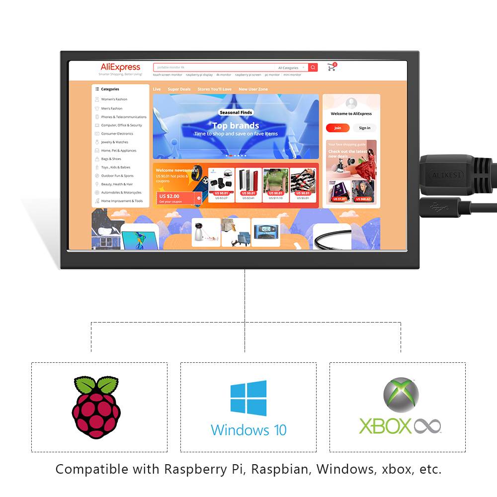 IPS 7Inch Screen HDMI NONTouch Module 1024 x 600 for Raspberry Pi 3 Pi4 PC monitor orange pi Case screen with Portable. 