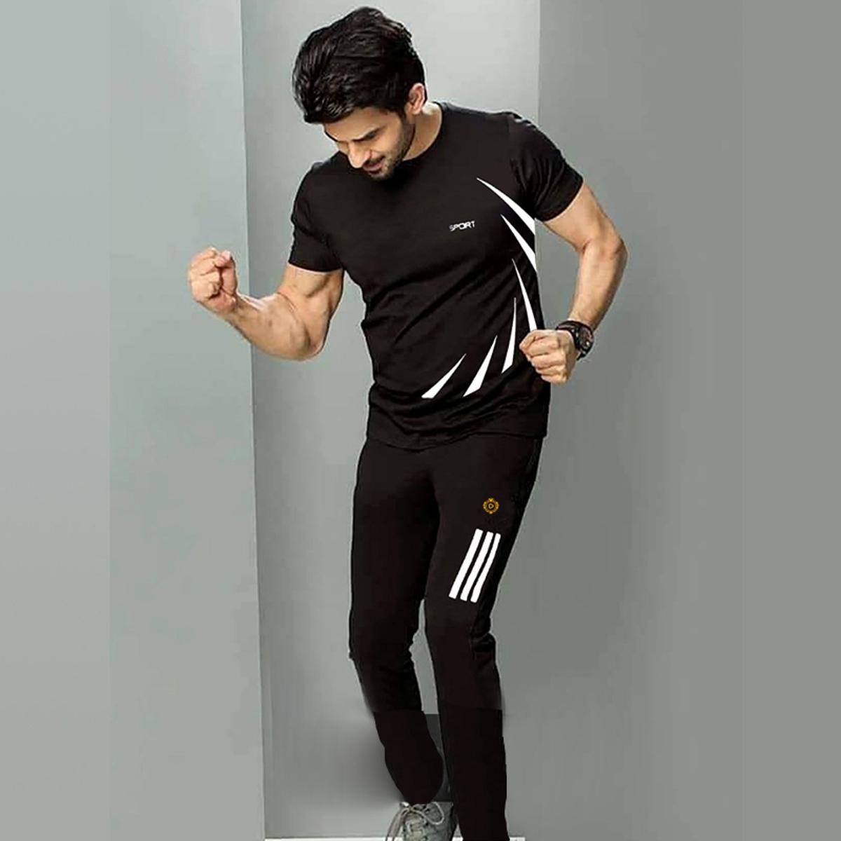Black Cotton Combo T-Shirt &Pant For Man-T-shirts and Trouser pant for men