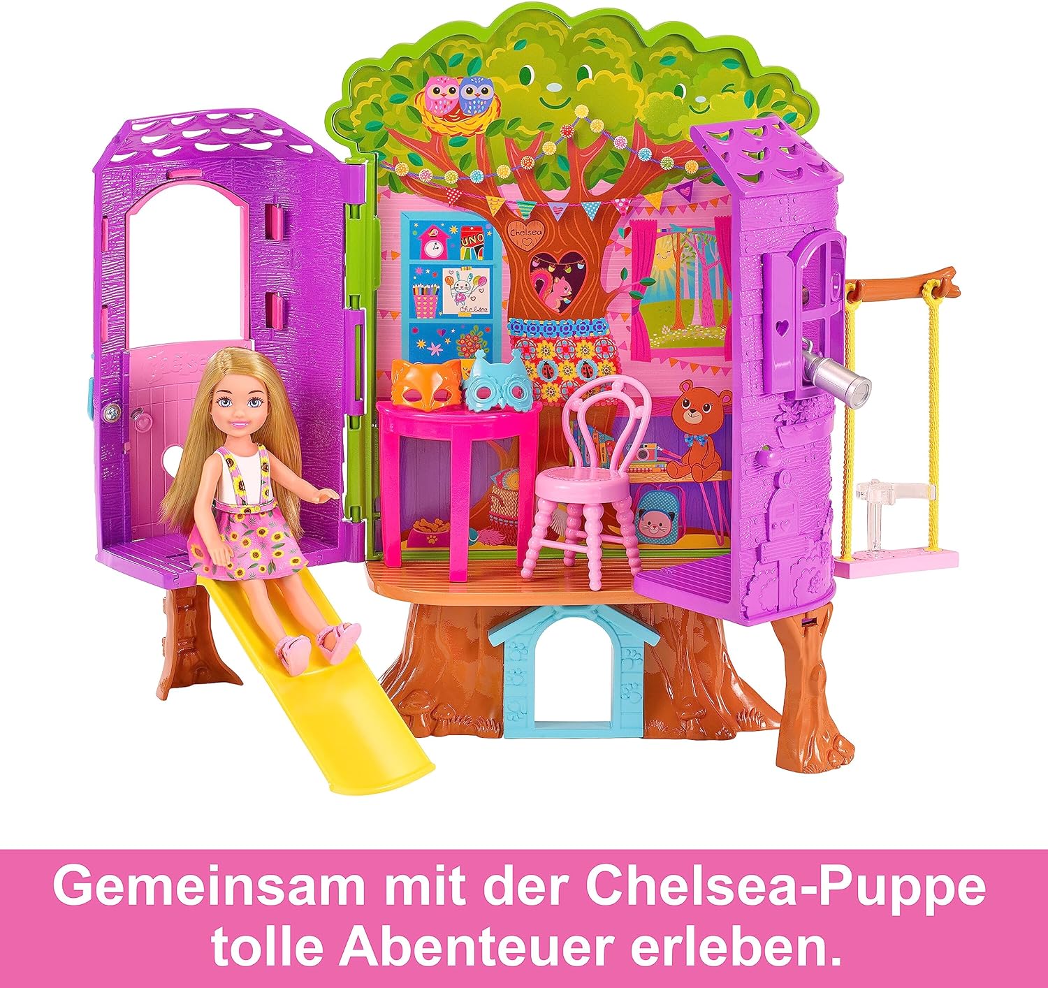 Barbie HPL70 Chelsea  Doll and Treehouse Playset  BARBIE - Chelsea Doll and Tree House Playset with Puppy with Furniture, Slide and More Than 10 Accessories for Endless Creative Fun for Children. 