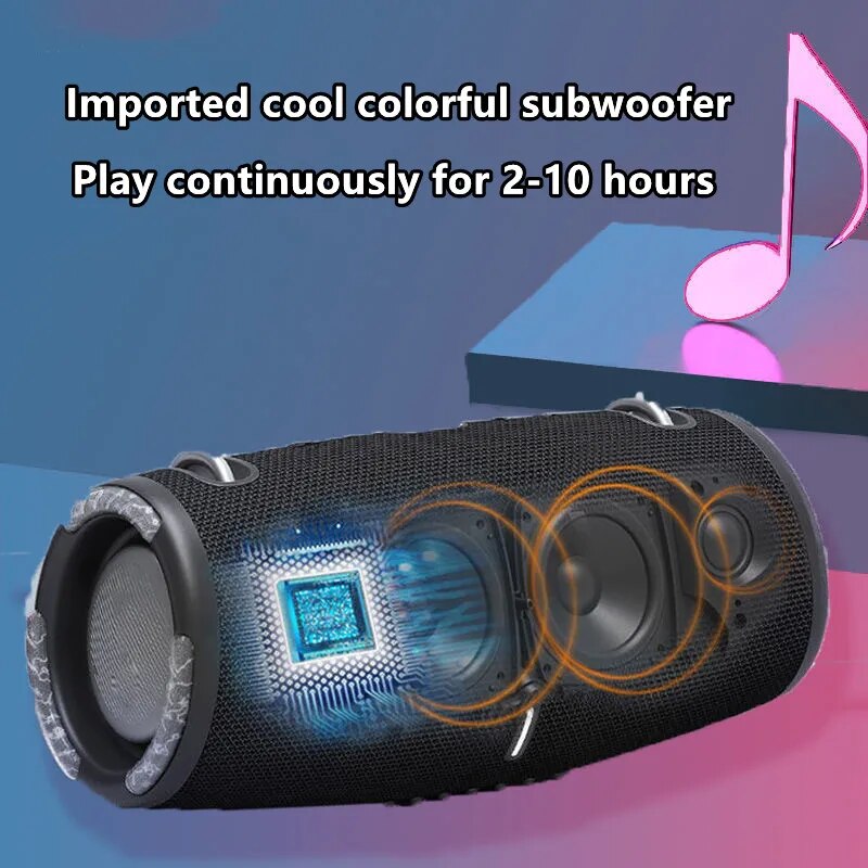 100W high power wireless TWS subwoofer portable waterproof card speaker RGB colorful rotating flashing light bluetooth speaker. 