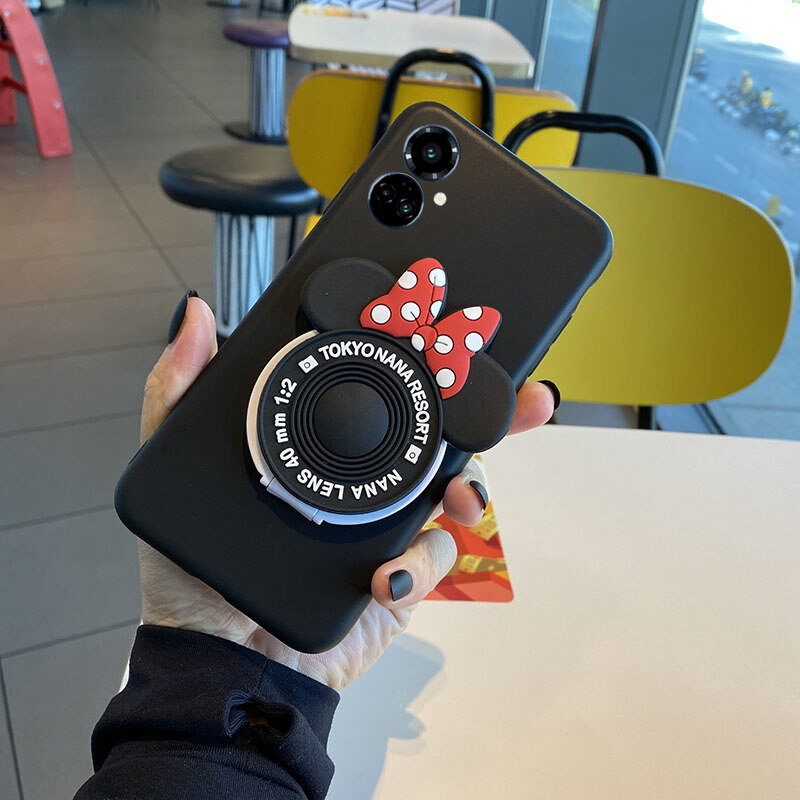 Phone Case For Tecno Camon 19 Pro Back Cover Makeup Mirror Soft Cute Cartoon Camera Stand Silicone Cases for Tecno Camon 19 Pro Back Cover Casing