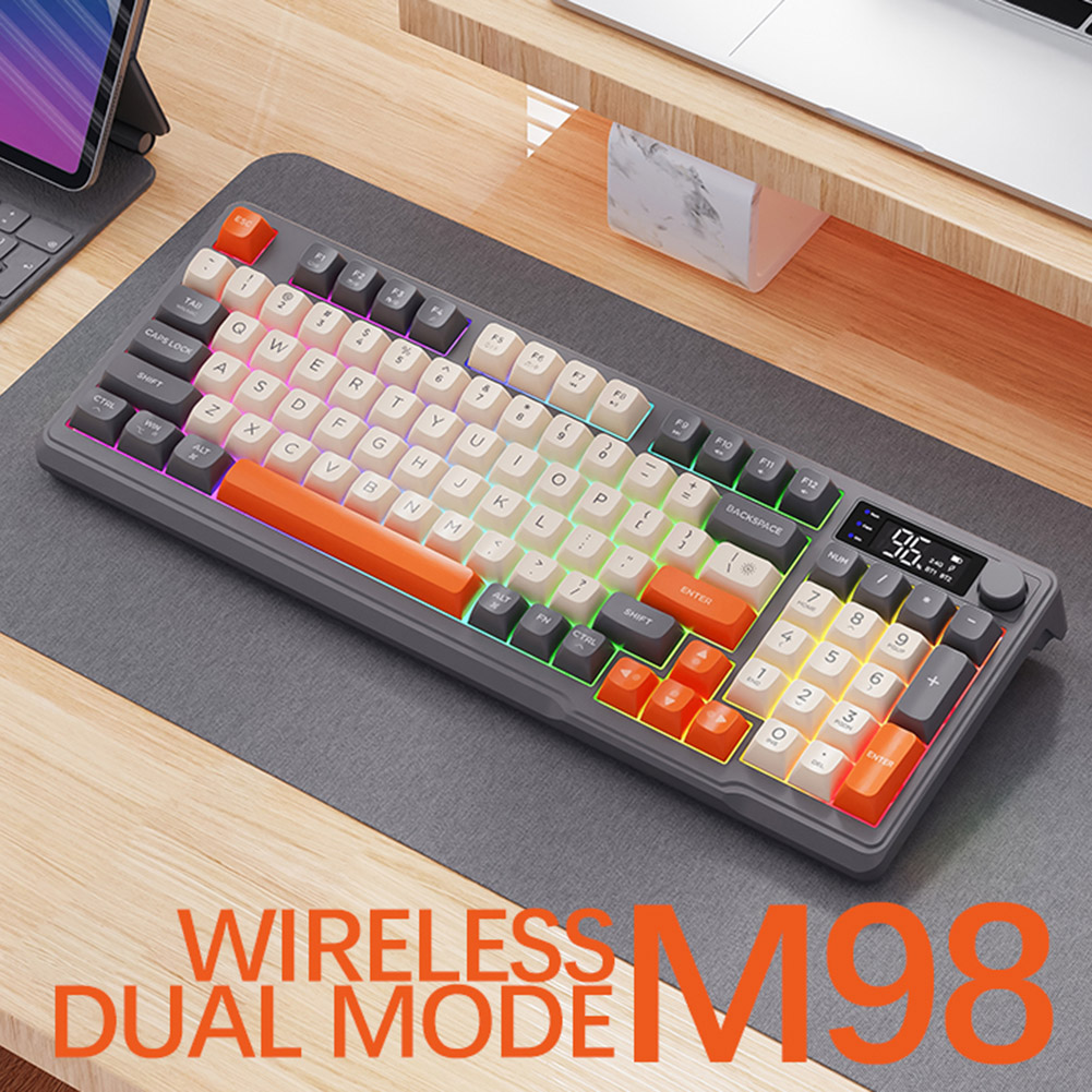 M96 Wireless Mechanical Keyboard Dual Mode 2.4G BT5.0 Receiver Hot Swappable Keyboard 94 Keys RGB Backlit Keyboard for PC Gamer