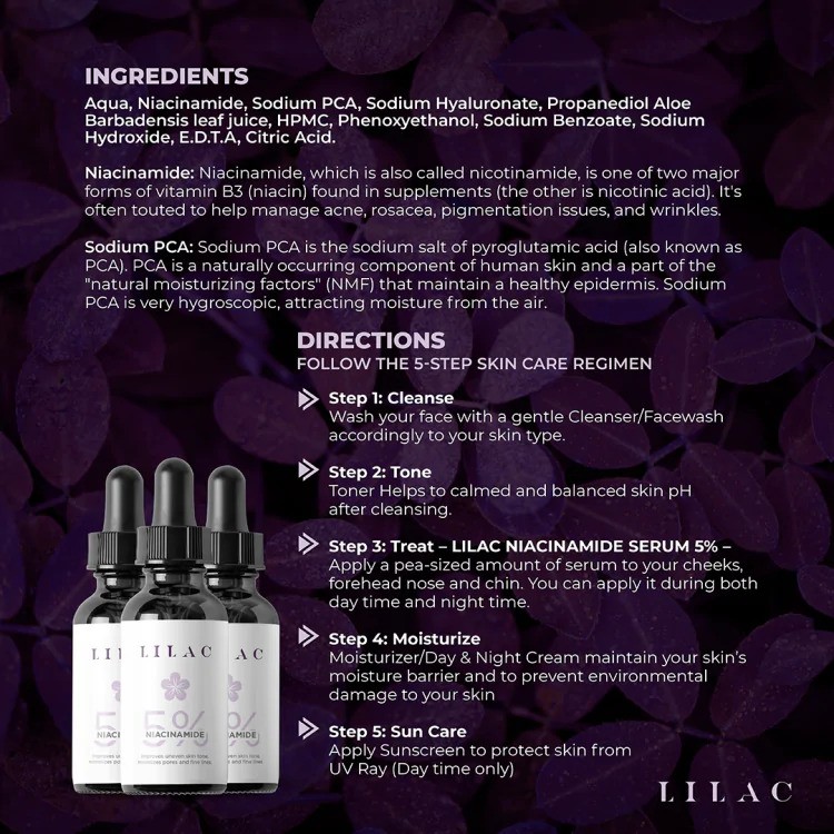 LILAC NIACINAMIDE SERUM 5% (30ml). 