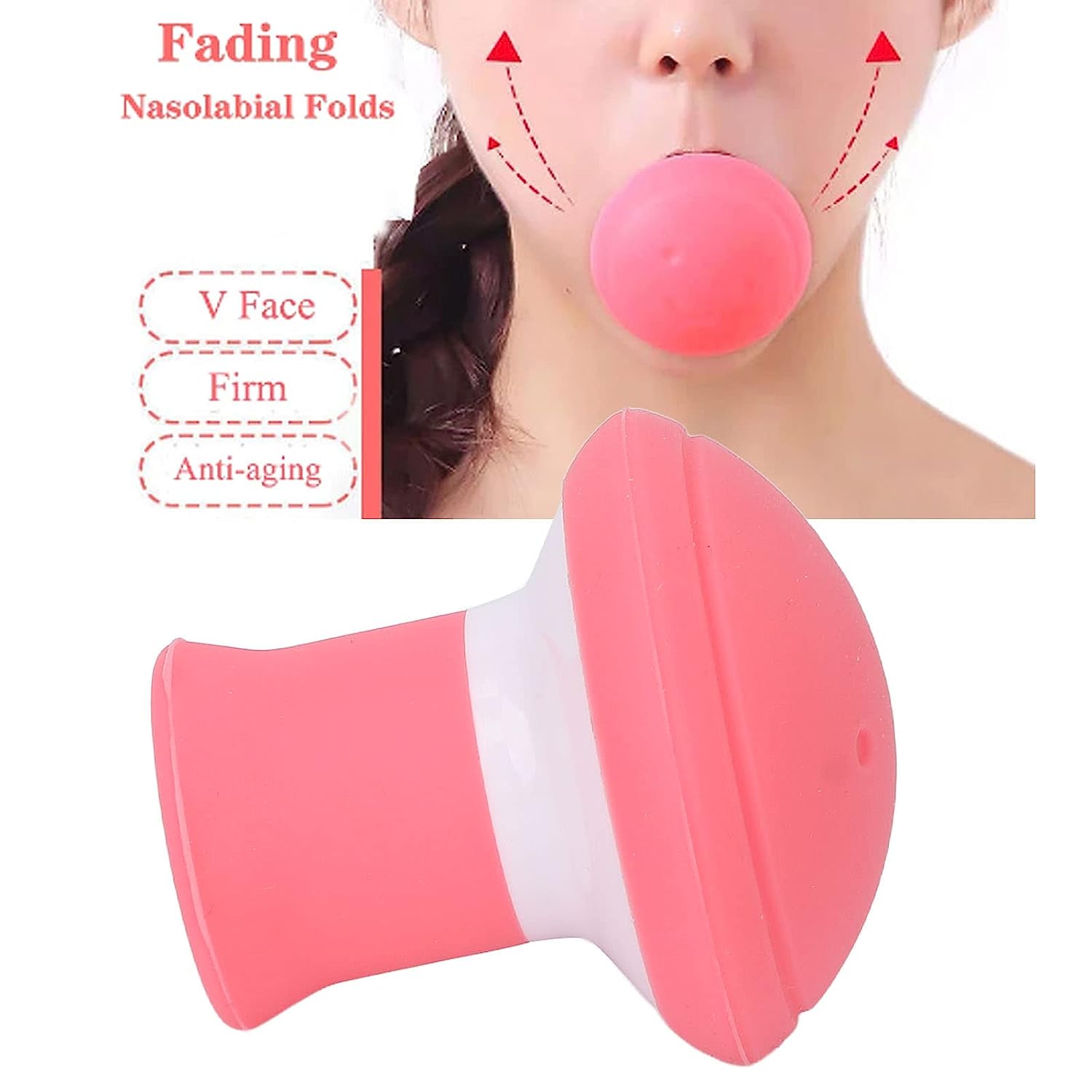Face Masseter Trainer Silicone Face Lifting Tightening Shaping Slimming Tool Smile Trainer Lip Exerciser for Muscles Stretching V Shape Double Chin Exerciser Instrument, Pink. 