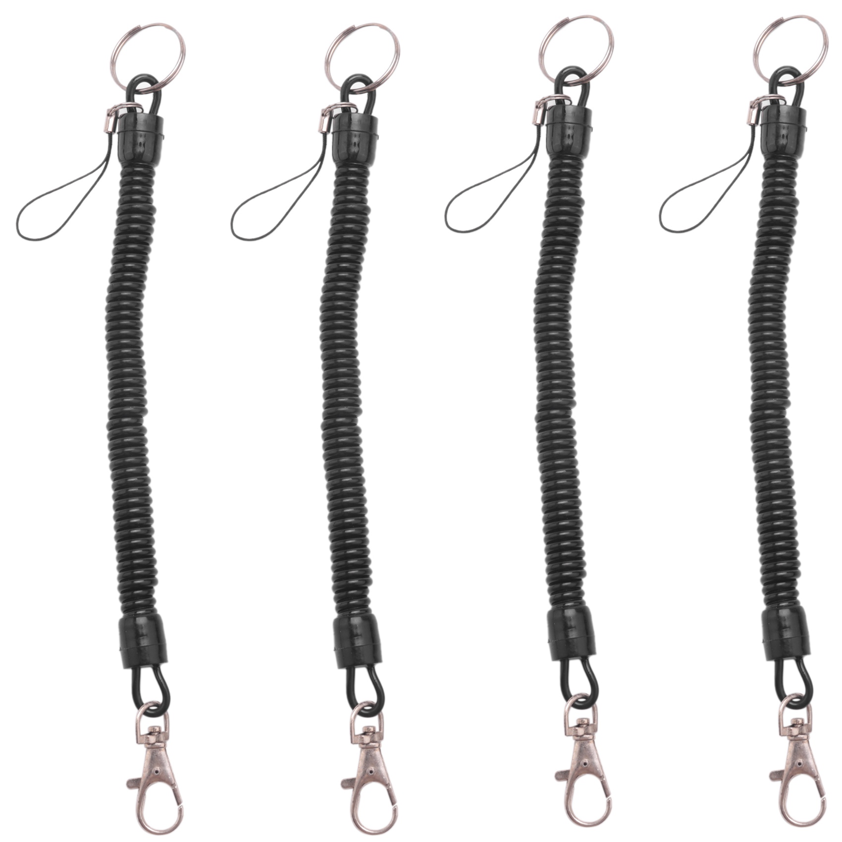 4X Lobster Clasp Black Spring Stretchy Coil Cord Strap Keychain Key Chain Rope. 