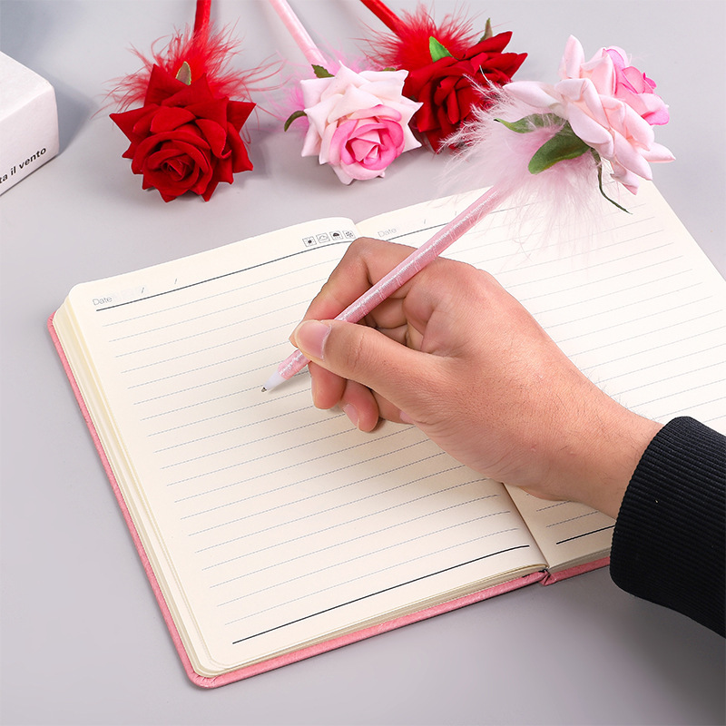 The factory directly approved the new flocking rose ballpoint pen artificial flower gel pen Valentine's Day gift gift flower pen