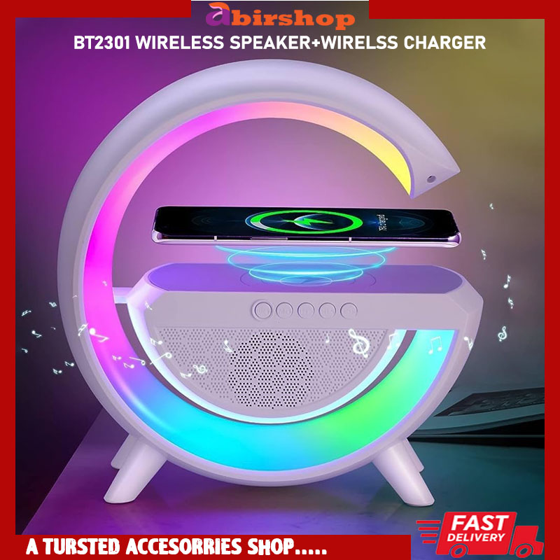 LED Wireless Charging Table Lamp Bluetooth Speaker Intelligent Atmosphere RGB Light Bluetooth Speaker With Wireless Charging BT2301 Wireless Charger Speaker