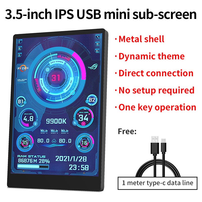 8.8 / 5 / 3.5 Inch IPS Type-C Secondary Screen Computer CPU GPU RAM HDD Monitor USB Display Freely AIDA64 Mini Monitor Win 10 11. 