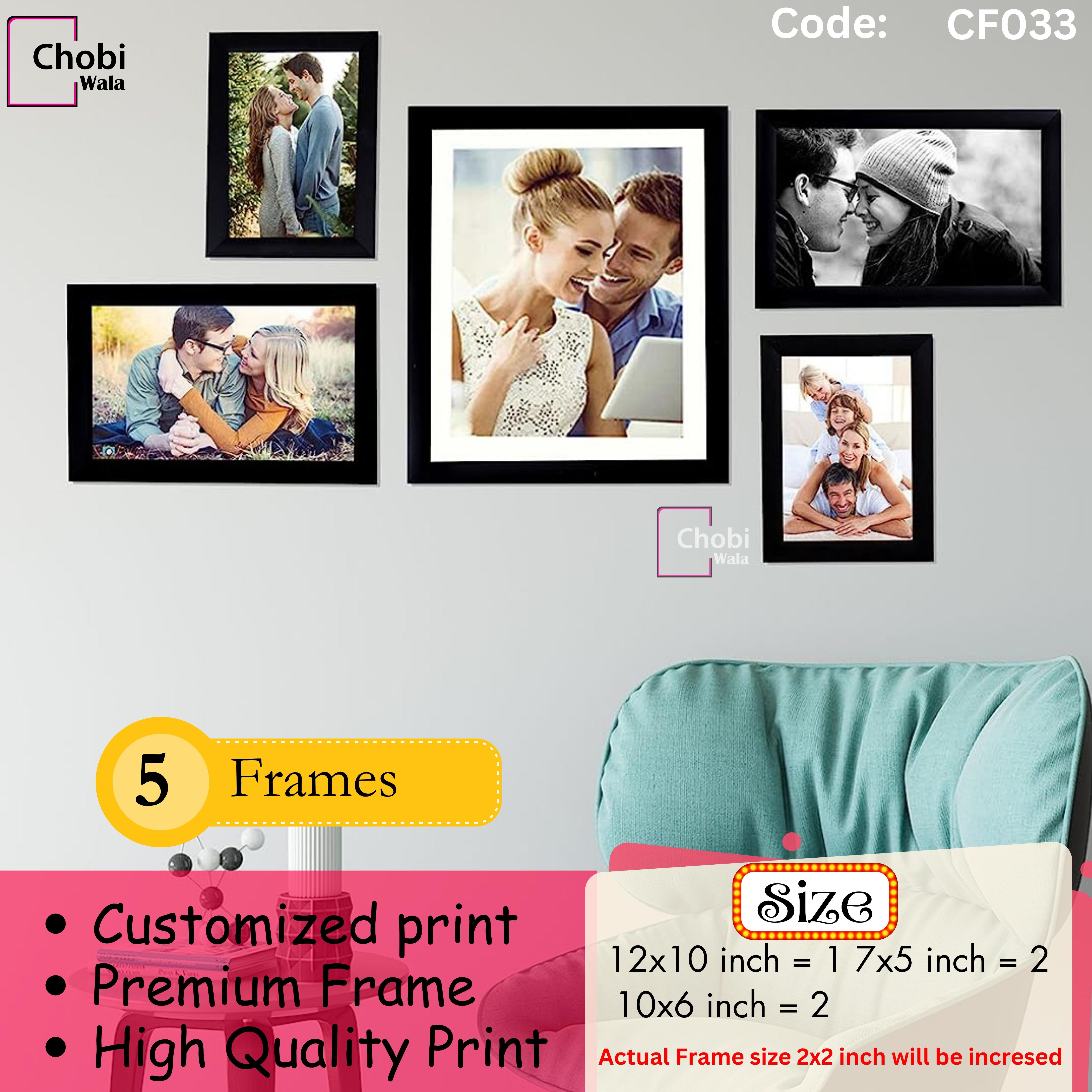 Chobi Wala Wall Collage Photo Frames Set of 5 export quality 1 inch Photo frames (Black) with high quality customized print.. 