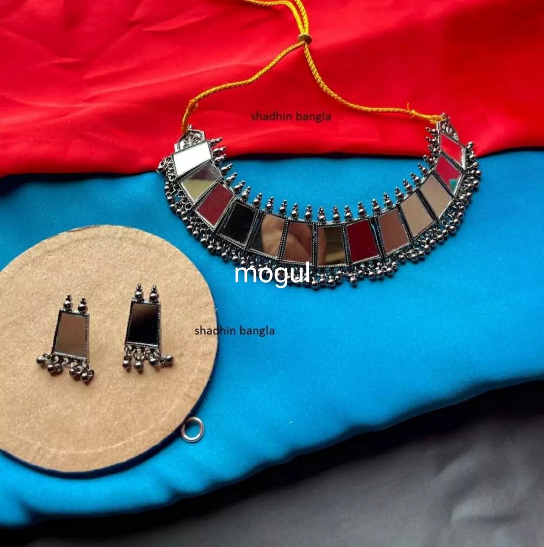 Exclusive indian mirror choker set mirror earring set  /bridal jewellery set bridal earring set  for women/girls. 