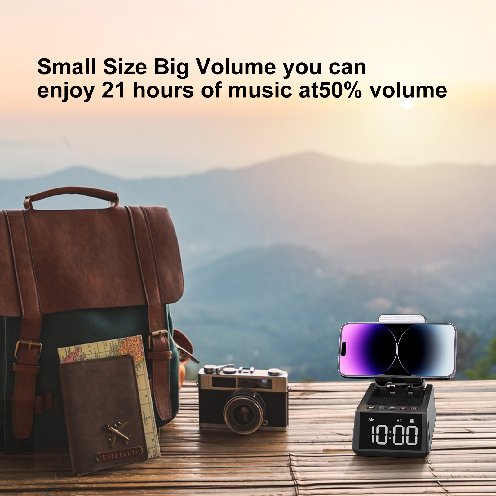 WISE TIGER Bluetooth speaker Foldable 3 in 1 Wireless Speaker with Loud Alarm Clock Cell Phone Stand 12H Display Speaker. 