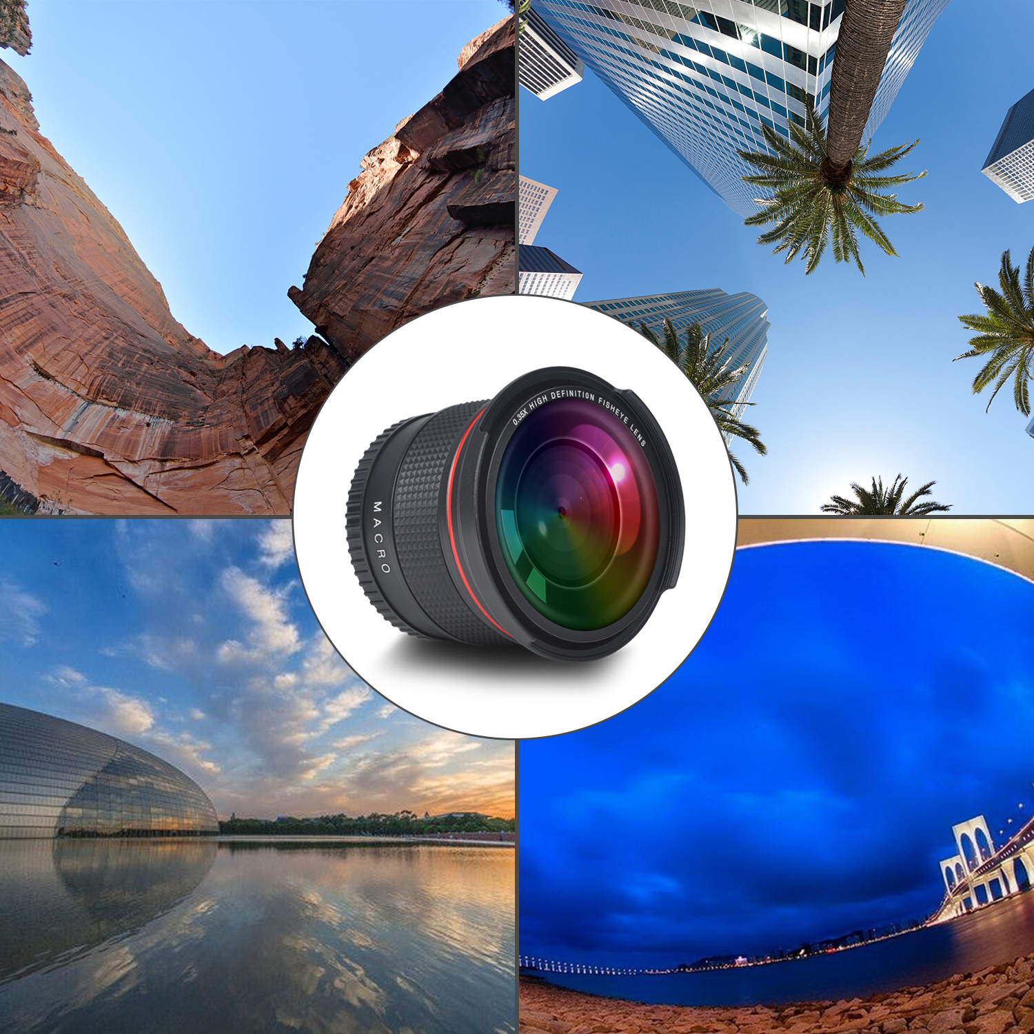 55MM 0.35x HD Fisheye Wide Angle Lens (w/Macro Portion) for Nikon D3400,D5600 and Sony Alpha A7 A7R A7S A6300 A6400 A6500. 