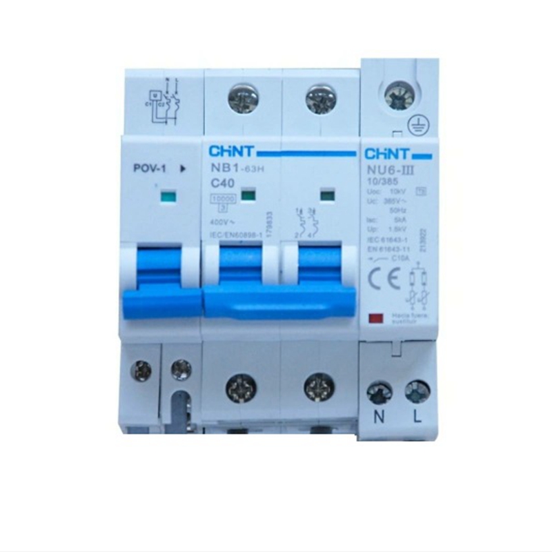 CHINT OVT-1 NB1-63 NU6-III POV-1 MCB Permanent Transient Surge Protector Sobretensiónes transitorio y permanente monofásico. 