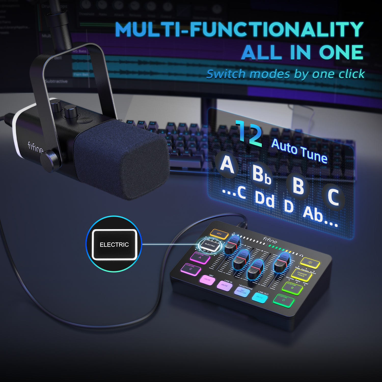 FIFINE All-in-One Podcast Kit with RGB Audio Mixer,Streaming Studio Set with Dynamic Mic for PC Gaming Recording-Ampligame KS5. 