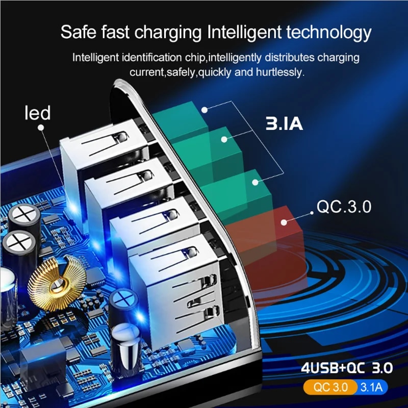 Quick Charge 4.0 4 Port EU US Fast Charger For Samsung S24 S23 S22 Ultra S21 S20 FE S10 S9 S8 Plus Fast Charging Wall Charger. 
