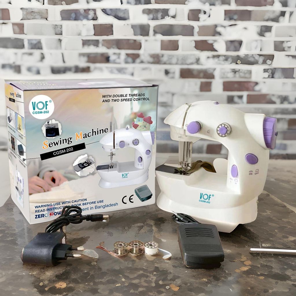 VOF CGSM202 PP Materials Mini Sewing Machine - Dual Speed Portable Mini Electric Pedal Double Threads Rewind Swing Machine. 