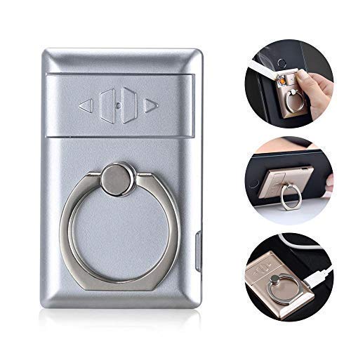 Mobile Ring Holder+USB Lighter 2 in 1 Rechargeable Flameless Ring Lighter Windproof Metal Finger Grip 360 Degree Rotation. 