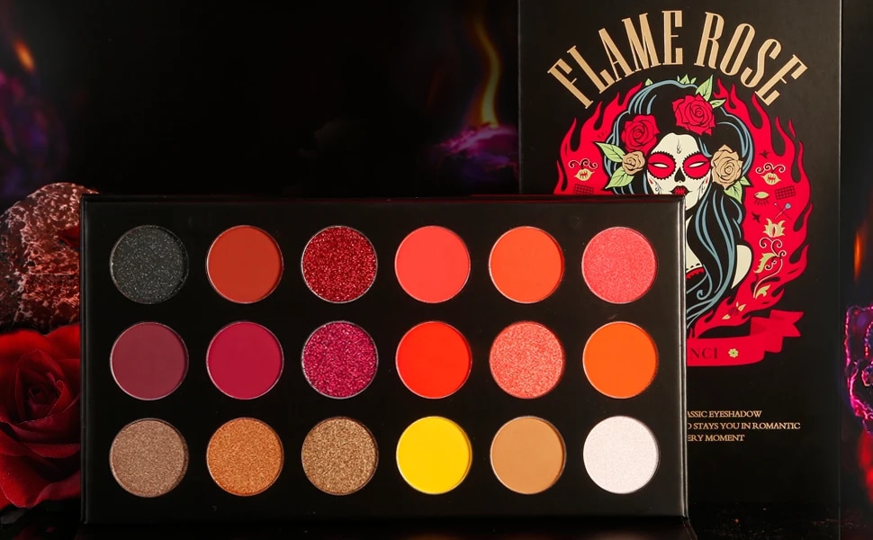 FLAME ROSE Red Eyeshadow Makeup Palette professional,DE'LANCI Pigmented 18 Color Eyeshadow Pallet Matte Shimmer Glitter Abandon Abandon. 