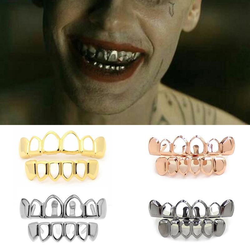 Fit Rock Style Gold Plated Open Face Teeth Grillz Caps Top & Bottom Grill Set. 
