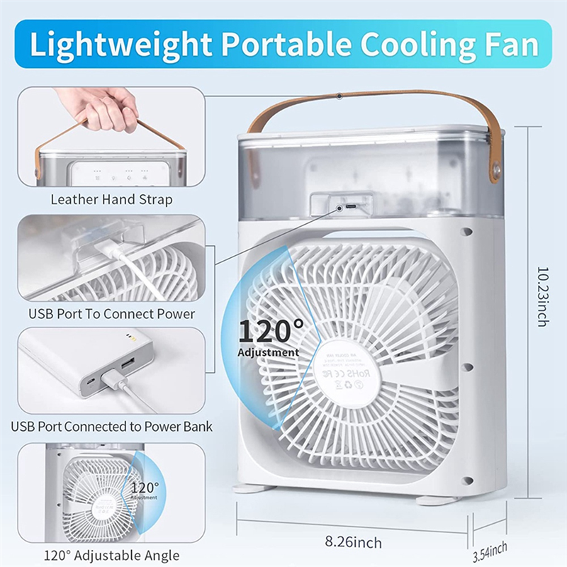 USB Water Mist Fan 7 Colors LED Light Humidification Desk FanA Daraz