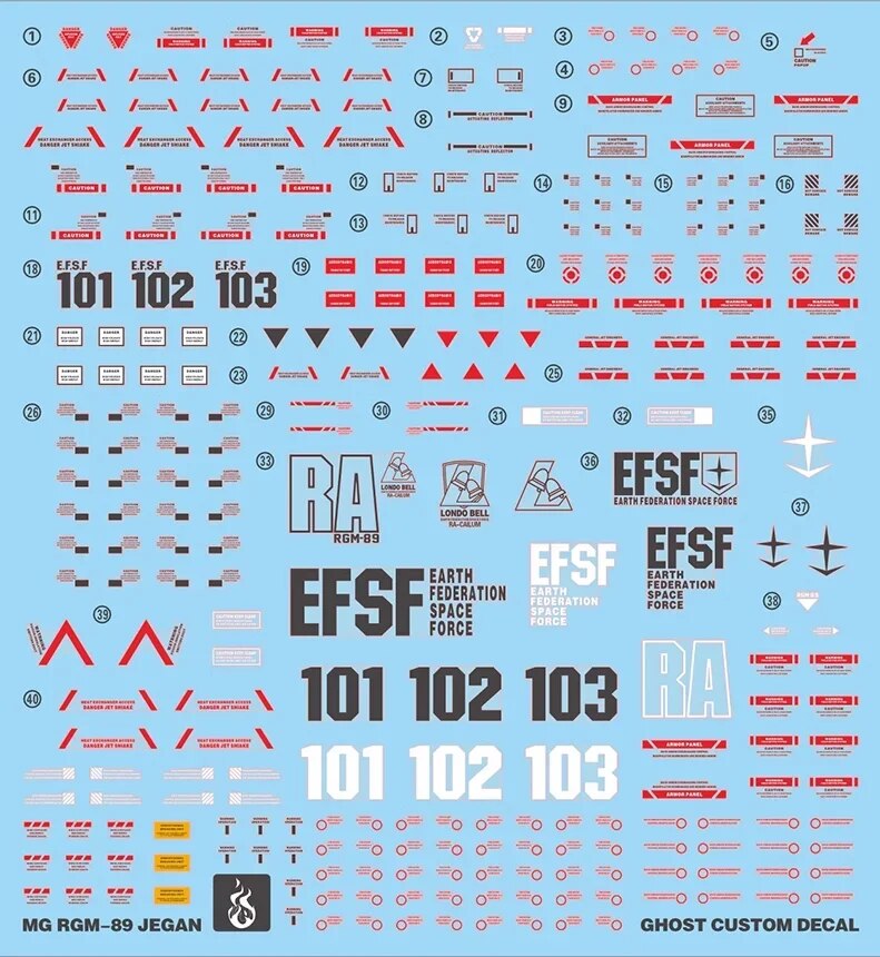Model Decal for 1/100 MG RGM-89 JEGAN 097 Model Kits Ghost Custom Fluorescent HD Water Stickers for Assembly Model Hobby DIY. 