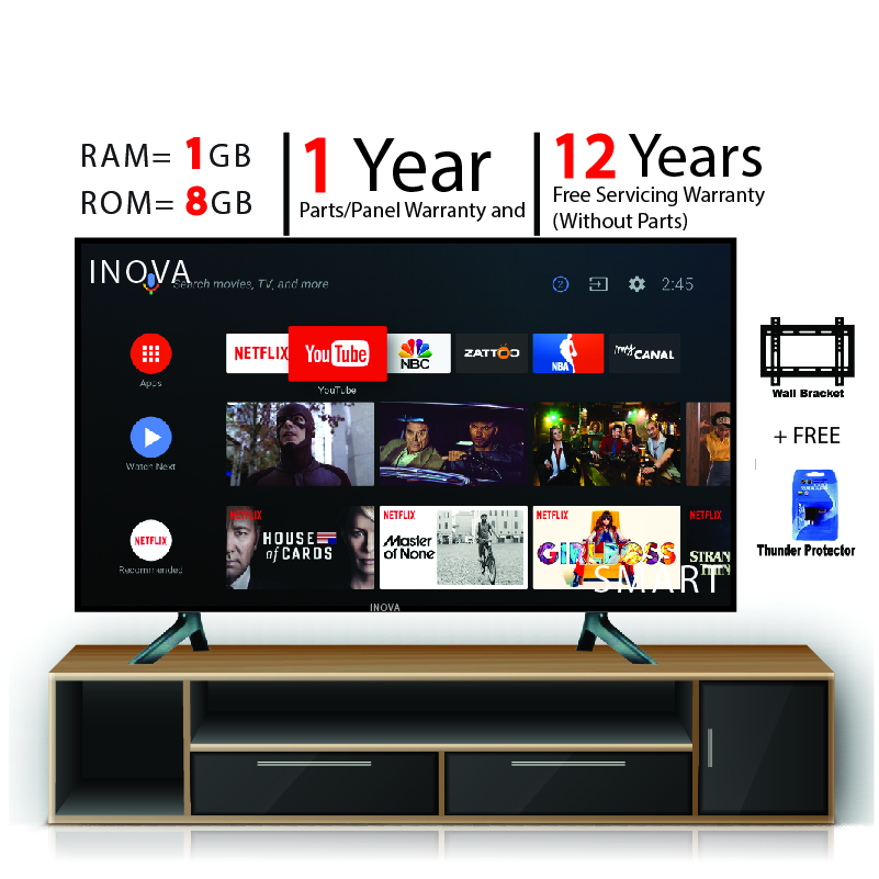 Inova 40 Inch Android Smart Wifi Hd Led Tv 4k Supported Ram 1 gb Rom 8 gb